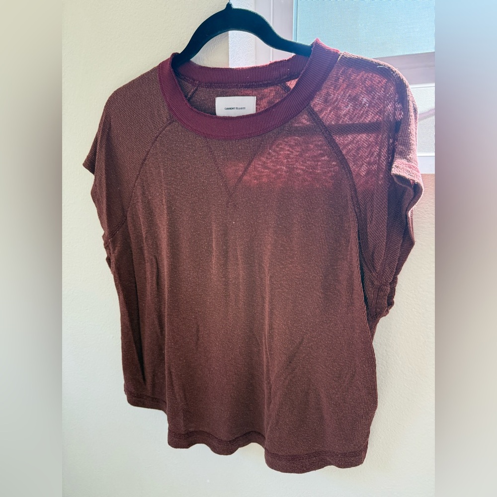 Current/Elliott Maroon Boxy Short Sleeve T-Shirt